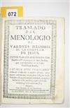 (JESUITS.) Traslado del menologio de varones illustres de la Compañia de Jesus.